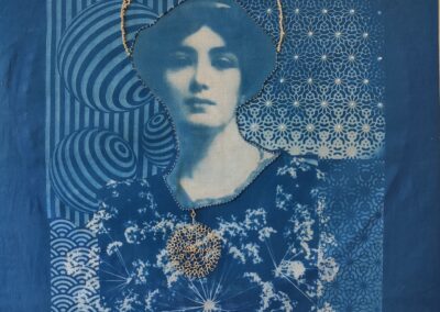 cyanotype op textiel met borduren