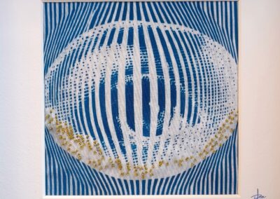 Cyanotype op textiel met borduurwerk